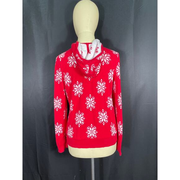 Reversable Holiday Sweater Hoodie, Red & White Snowflakes, Zip Up Ugly Christmas - Picture 9 of 10